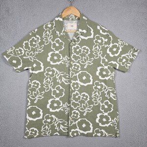 Folk Shirt Mens Size Medium Hawaiian Floral Camp Open Collar Airy Beach Summer